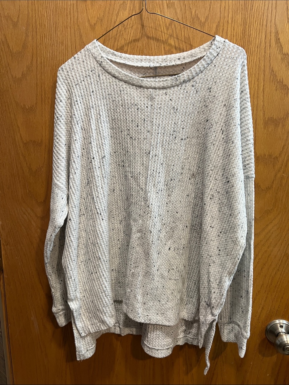 Light Gray Speckled Waffle Knit Women's Sweater
